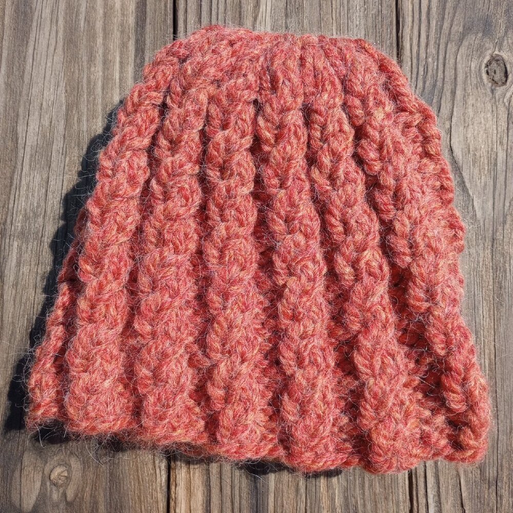 Alpaca Beanie Skully Hat Men Thick Chunky Hand Knit Wool Rib Orange Spice XL - Picture 7 of 9